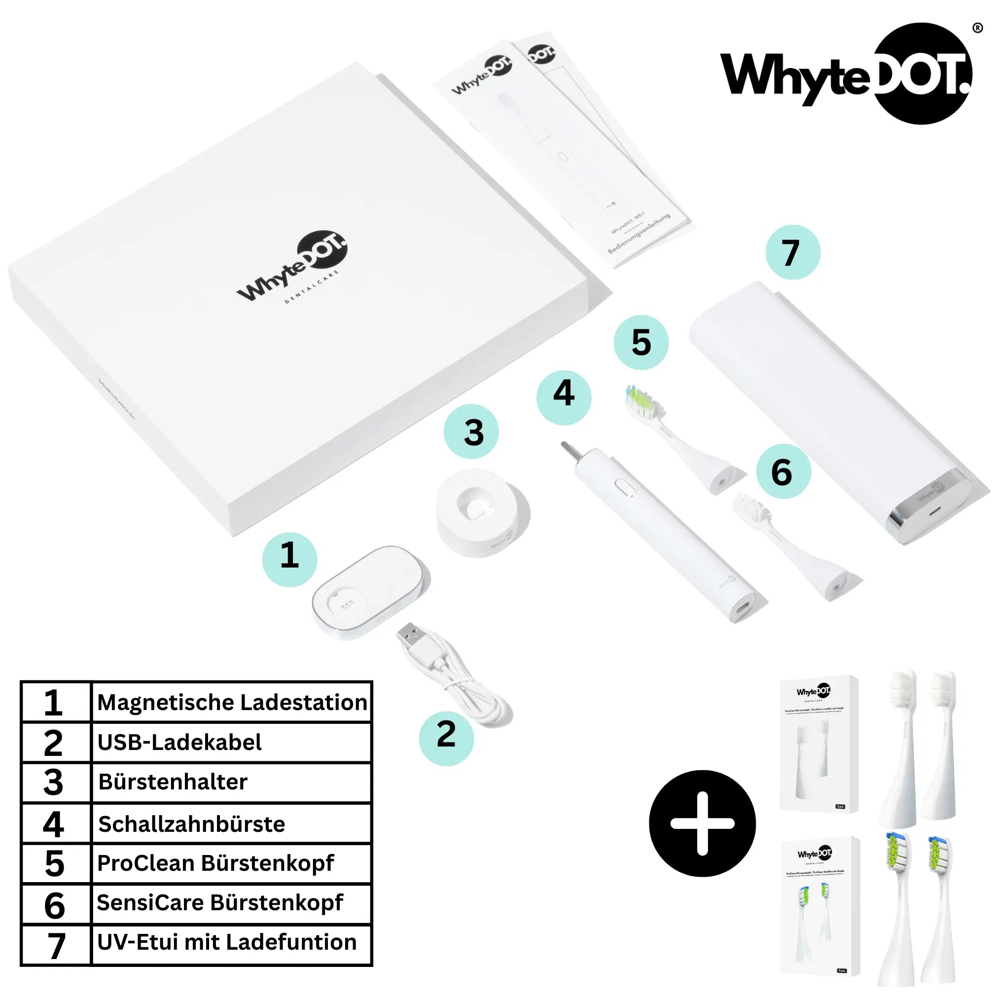 Lieferumfang Elektrische Zahnbürste Schallzahnbürste von WhyteDOT